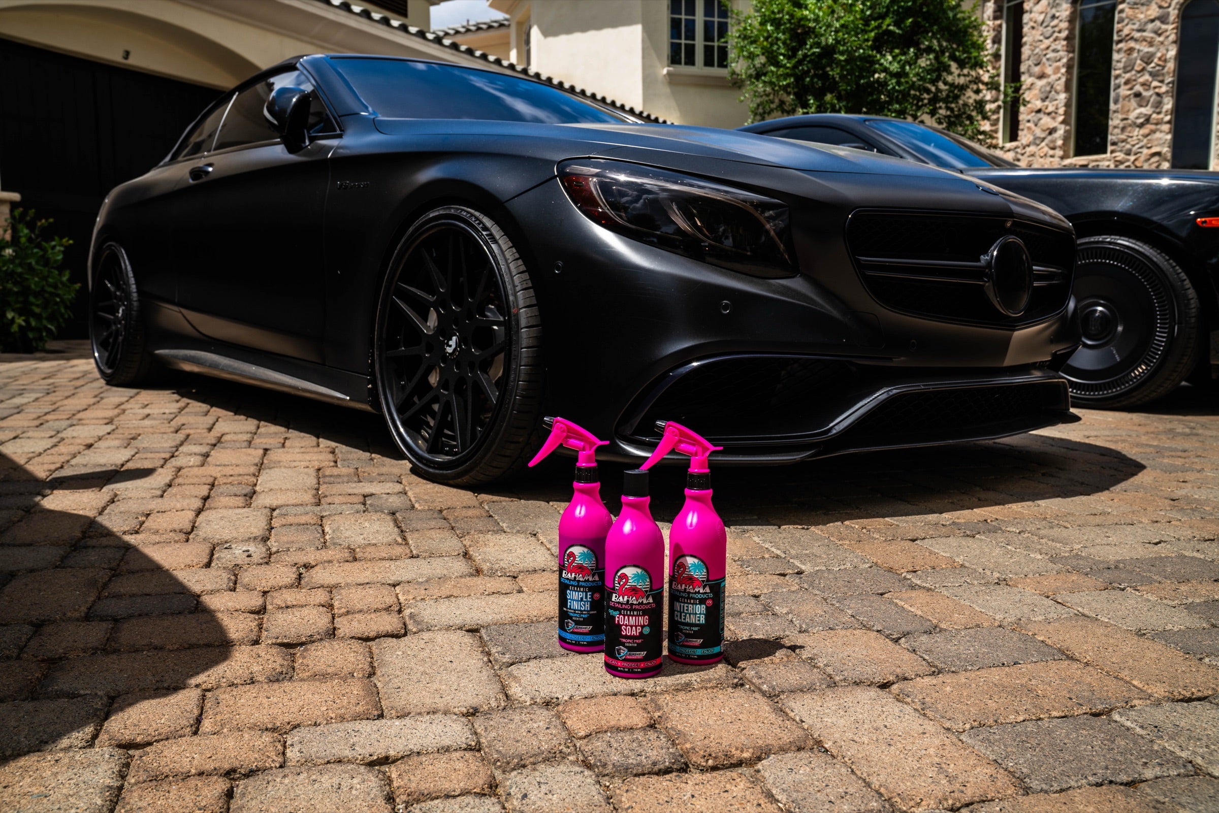 Bahama Detailing · matte black Mercedes coupe at the Coachella mansion